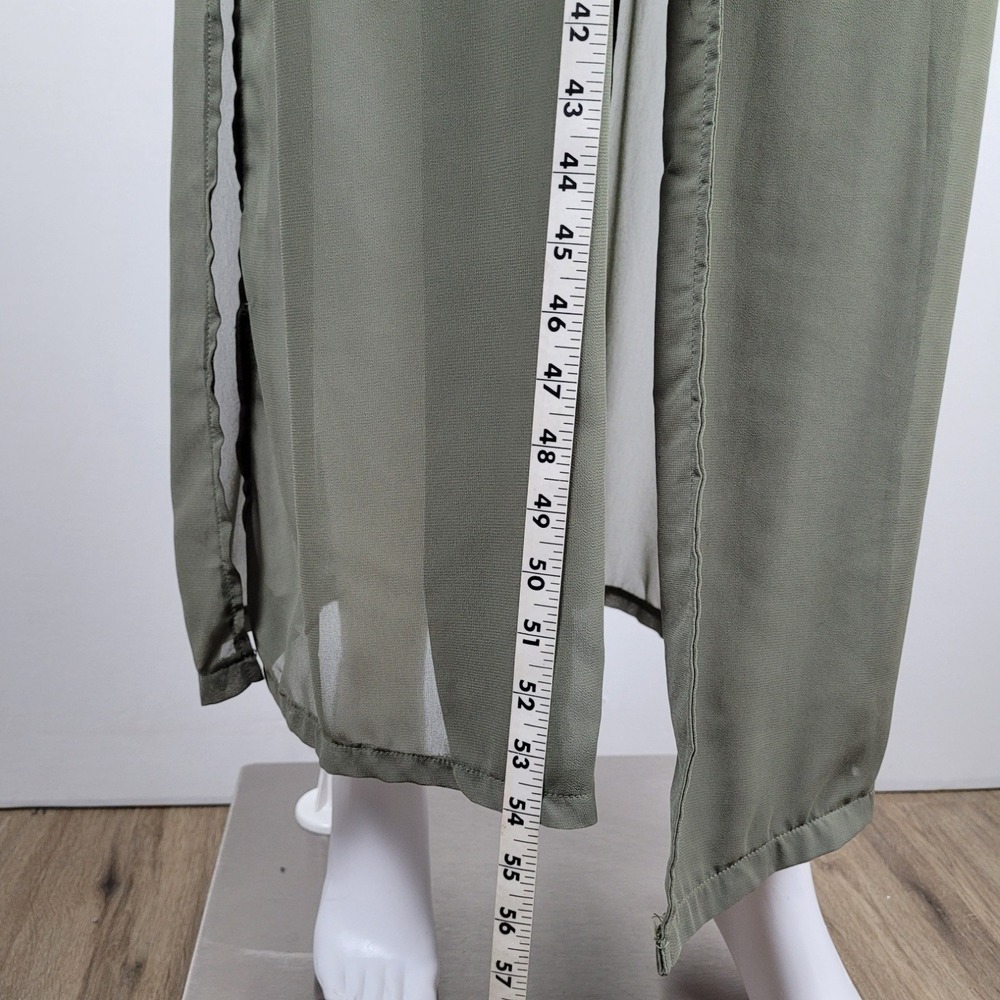 Olive Green Duster Cardigan Sheer Trench Style Womens - Large - Picture 3 of 10